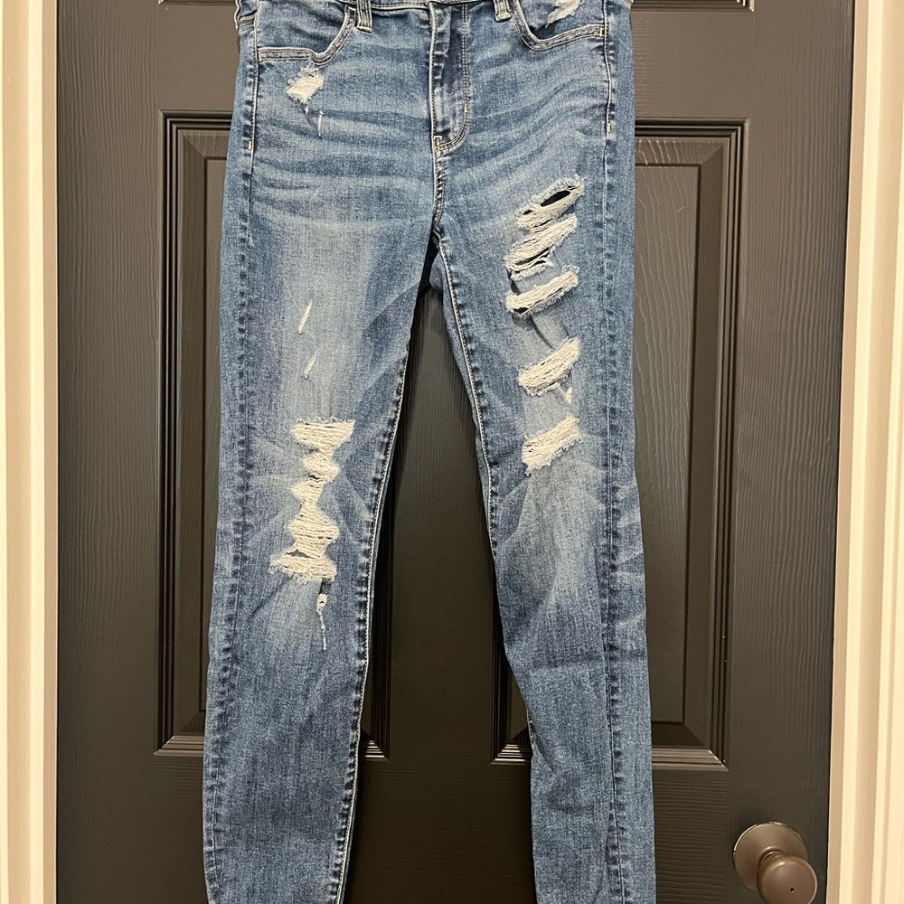 American Eagle Outfitters Blue Skinny Distressed Jeans